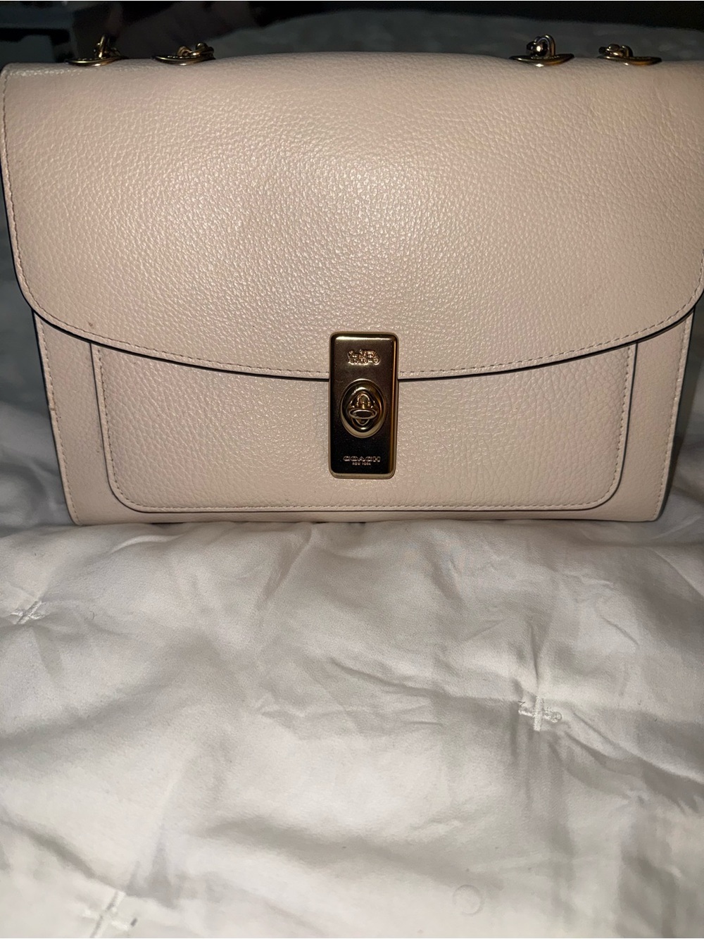 Coach Pebbled Leather Shoulder Bag in tan with suede interior with Gold Hardware